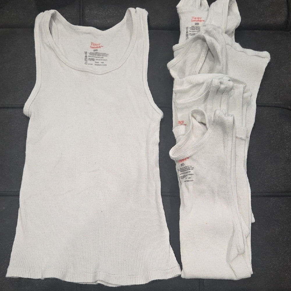 Hanes Classic White Ribbed Tank Tops